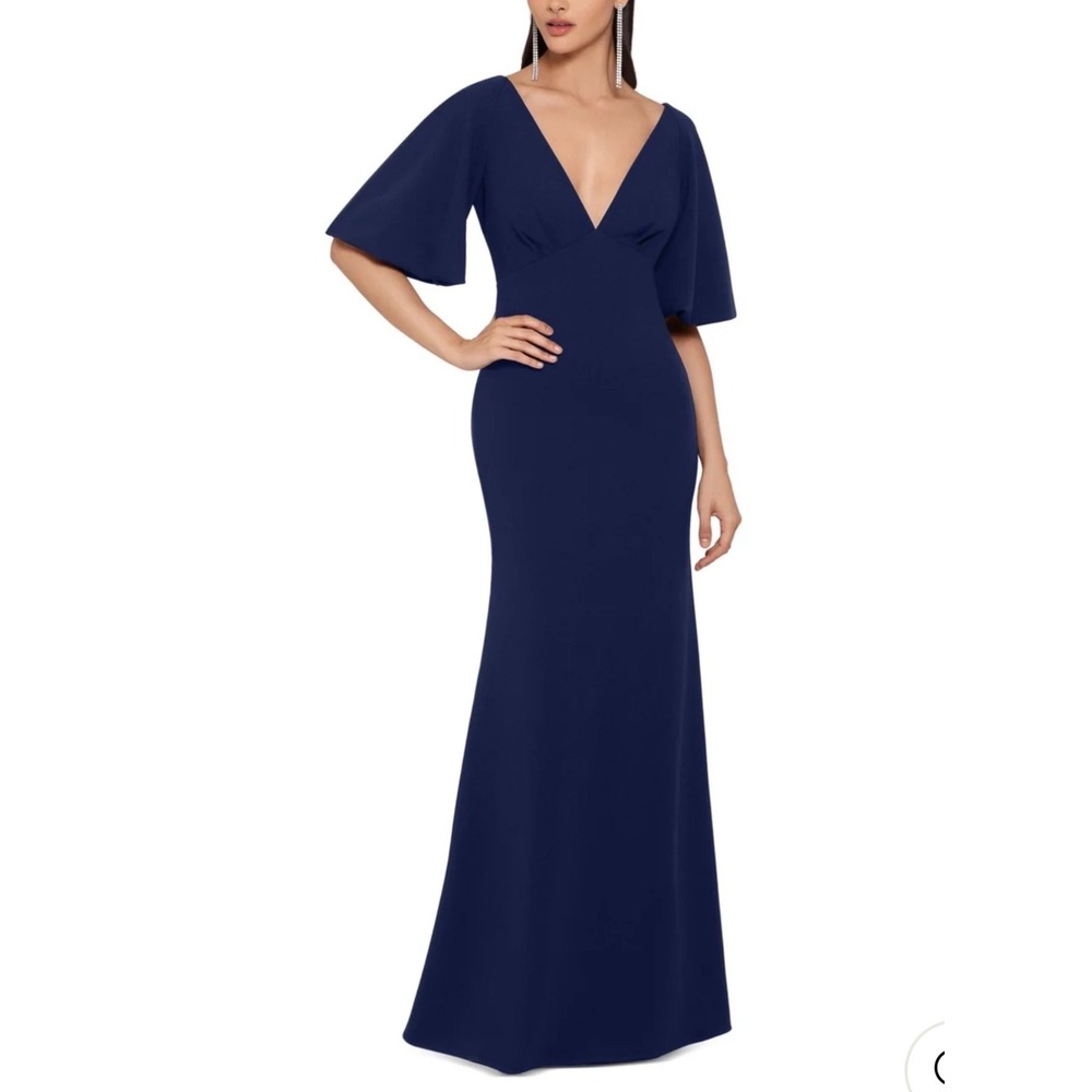 Betsy & Adam Kimono Sleeve V-Neck Full-Length Evening Sheath Dress's Women's 6